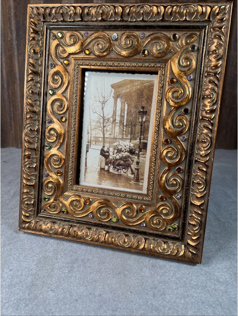 Vintage Ornate Heavy Resin Gold Rose Floral Picture Frame Tabletop Decor Baroque